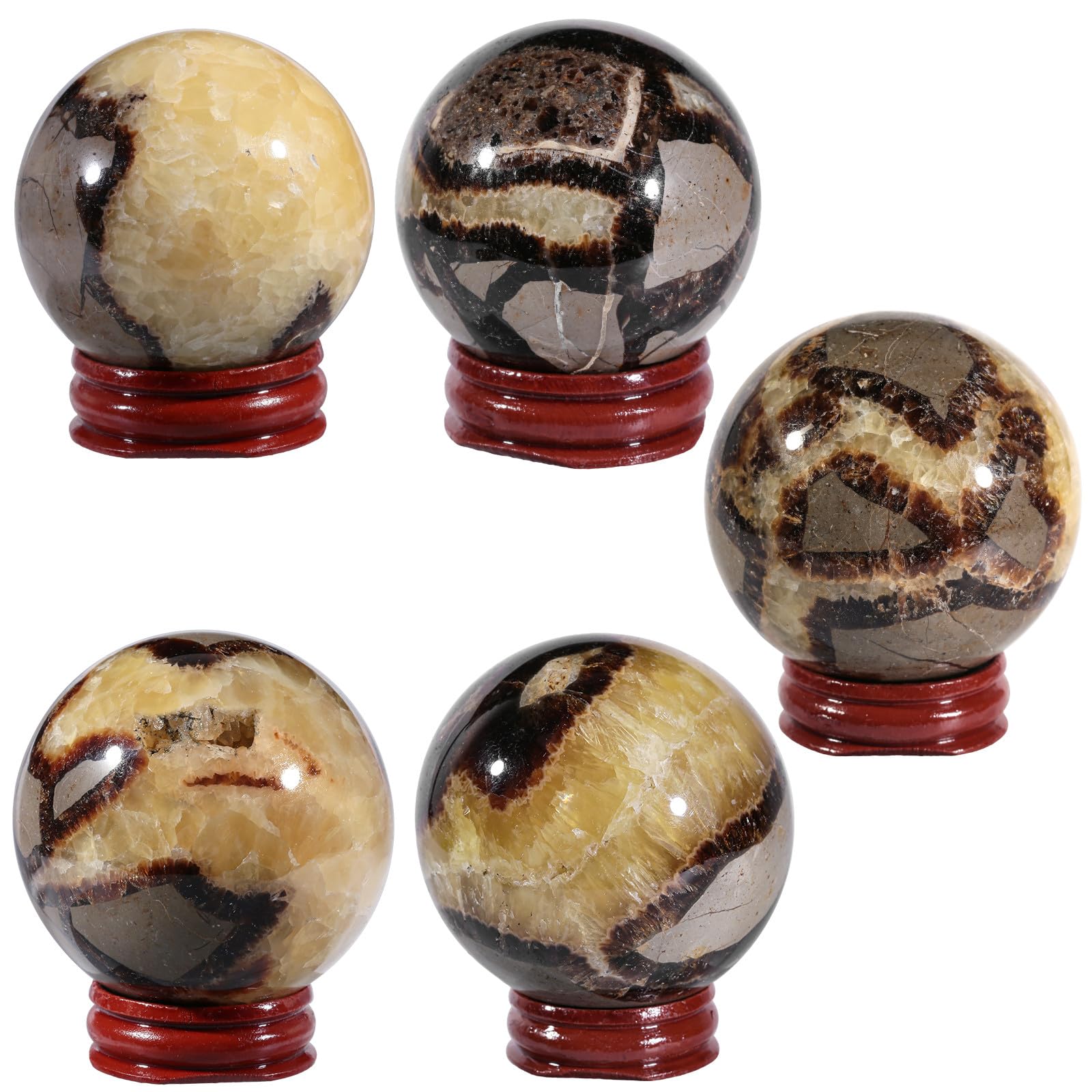 Nupuyai Natural Septarian Dragon Stone Ball with Wooden Stand - Image 3