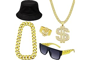 80s 90s Retro Gold Chain Rapper Costume Accessories for All Hip Hop Fans