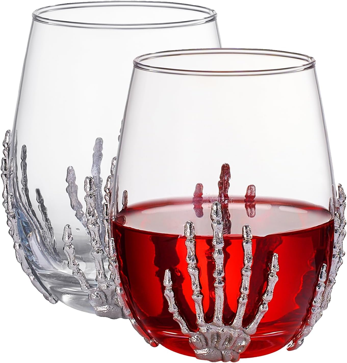Stemless Skeleton Wine Glass Set of 2 17oz Skeleton