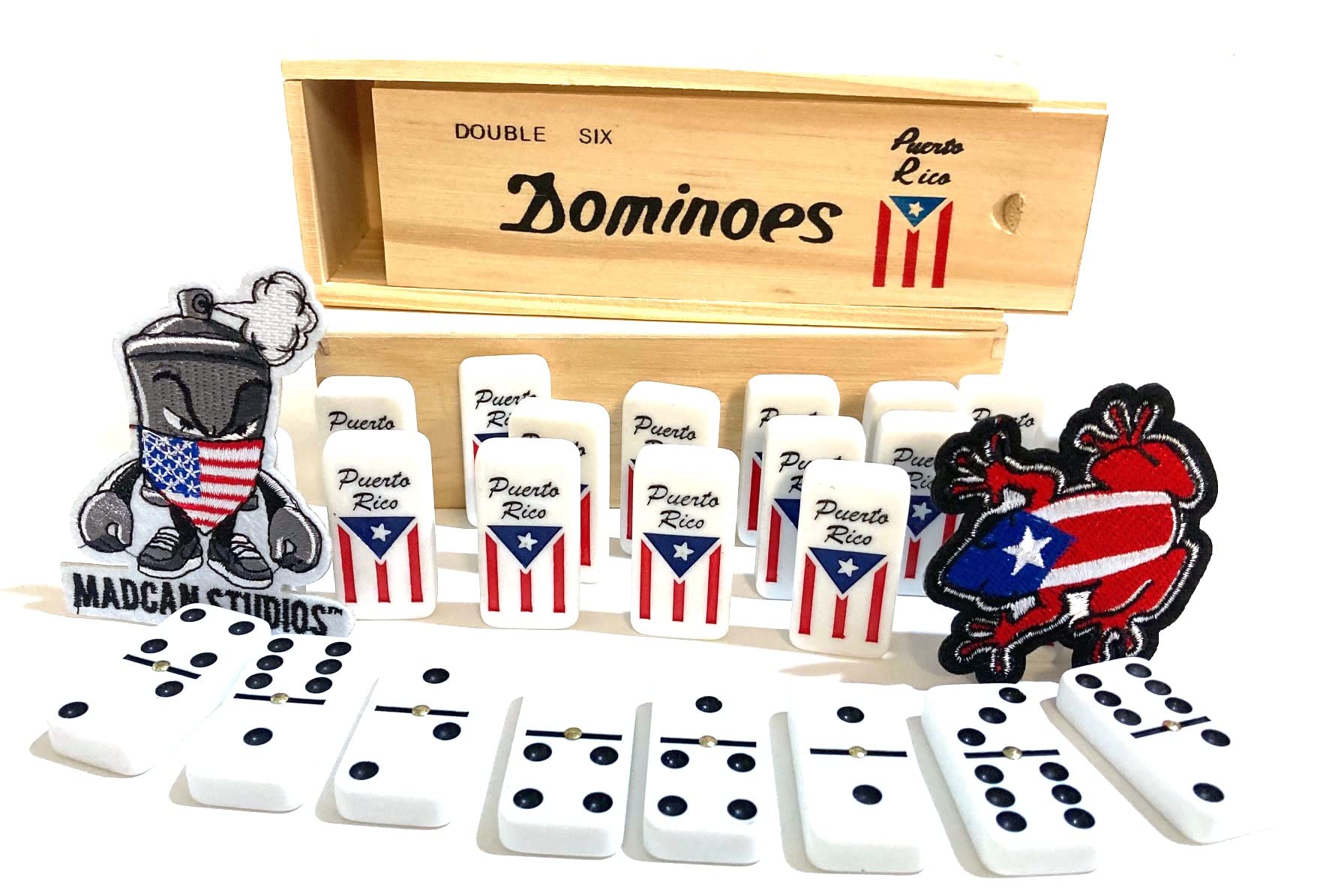 Juego de bolsas de dominó de Puerto Rico Juego de Dominó Azulejos Boricua PR Puerto Rico Domino Conjunto Clásico Doble Seis Domino Tamaño Adulto Debe Tener Familia (Viene con bolsa de viaje) sin caja 9