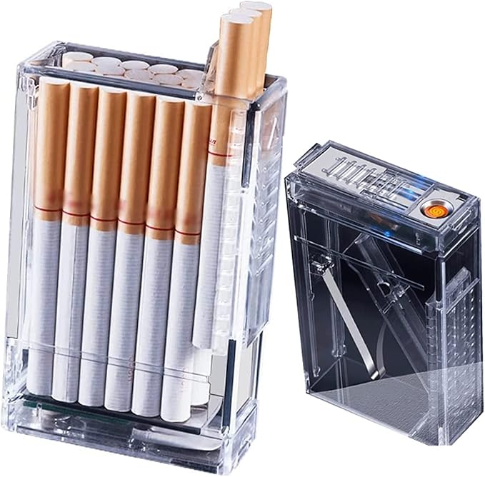 Amazon.co.jp 2013 クリア シガレット ケース ライター、2 in 1 ポータブル ライター、USB 充電式ライター、磁気