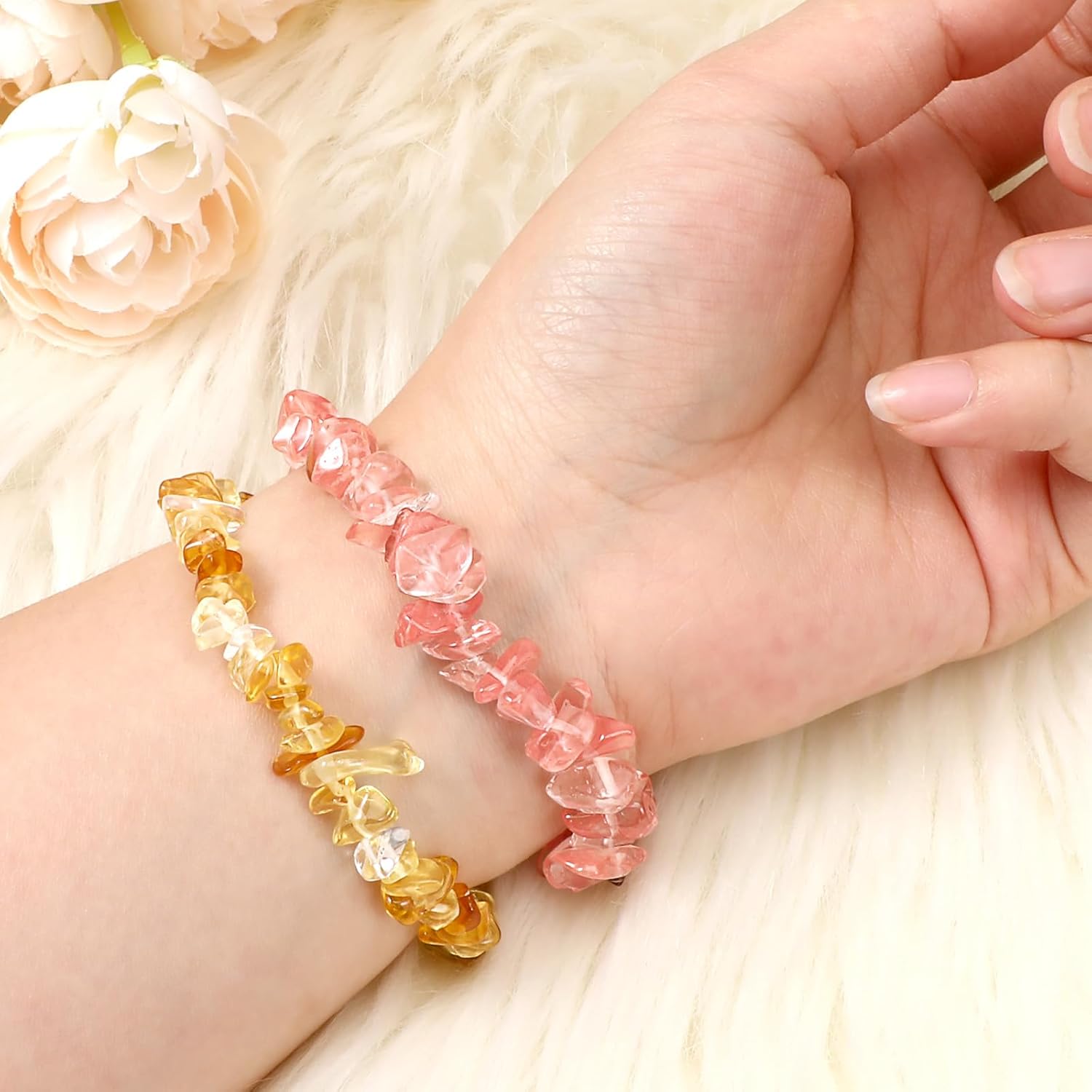 16 PCS Crystals Chip Bracelets Set for Women, Natural Crystal Bracelets Colorful Irregular Chips Beads Stretch Bracelet Reiki Stretch Beaded Bracelet Align Chakras Promote Communication - Image 4