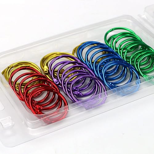 OWLKELA Anillos de carpeta de 1 pulgada, anillos de libro de oficina, anillos de hojas sueltas, 50 piezas de colores surtidos metálicos