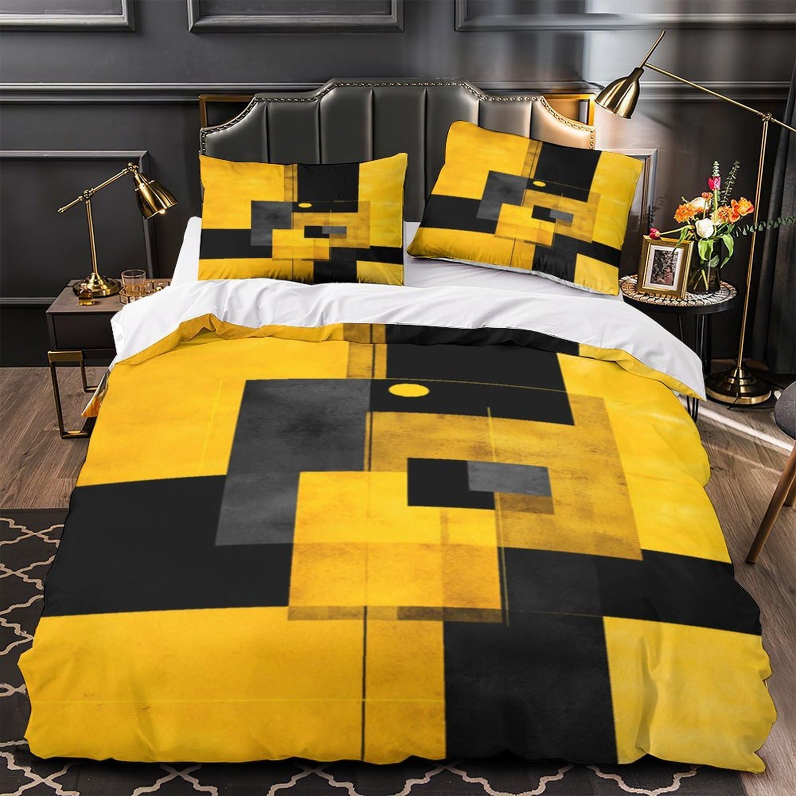 Parure de lit microfibre haut de gamme au motif imprimé 3D abstrait et géométrique pour lit simple