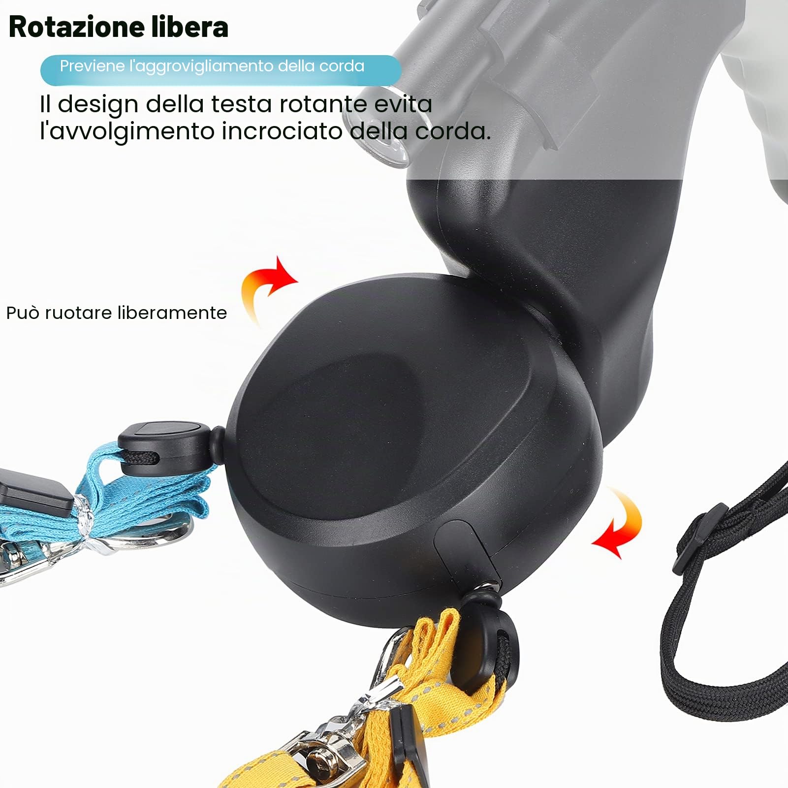 Jiawu Guinzaglio per cani doppio retrattile, con luce LED per due cani, guinzaglio estensibile a doppia testa, con corda regolabile da 3 m, senza grovigli, impugnatura antiscivolo (nero)