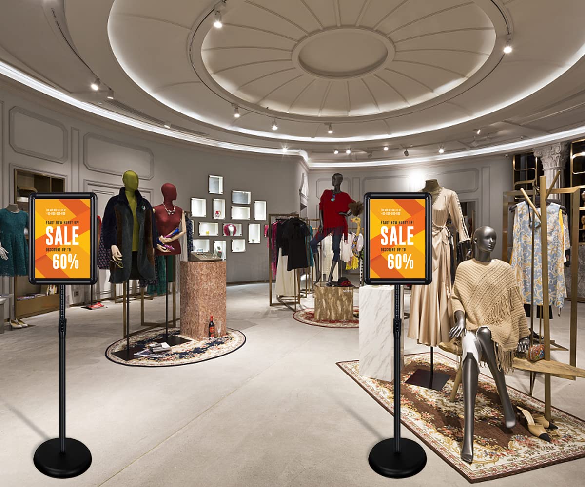 RayLove 2 Stück A4 Infoständer, Posterständer, Alu-Schildhalter, Schnapprahmen, Winkel und Höhe einstellbar, Zeichenrahmen für Hochzeits Geschäftsereignisanzeige(Schwarz – Knopf)