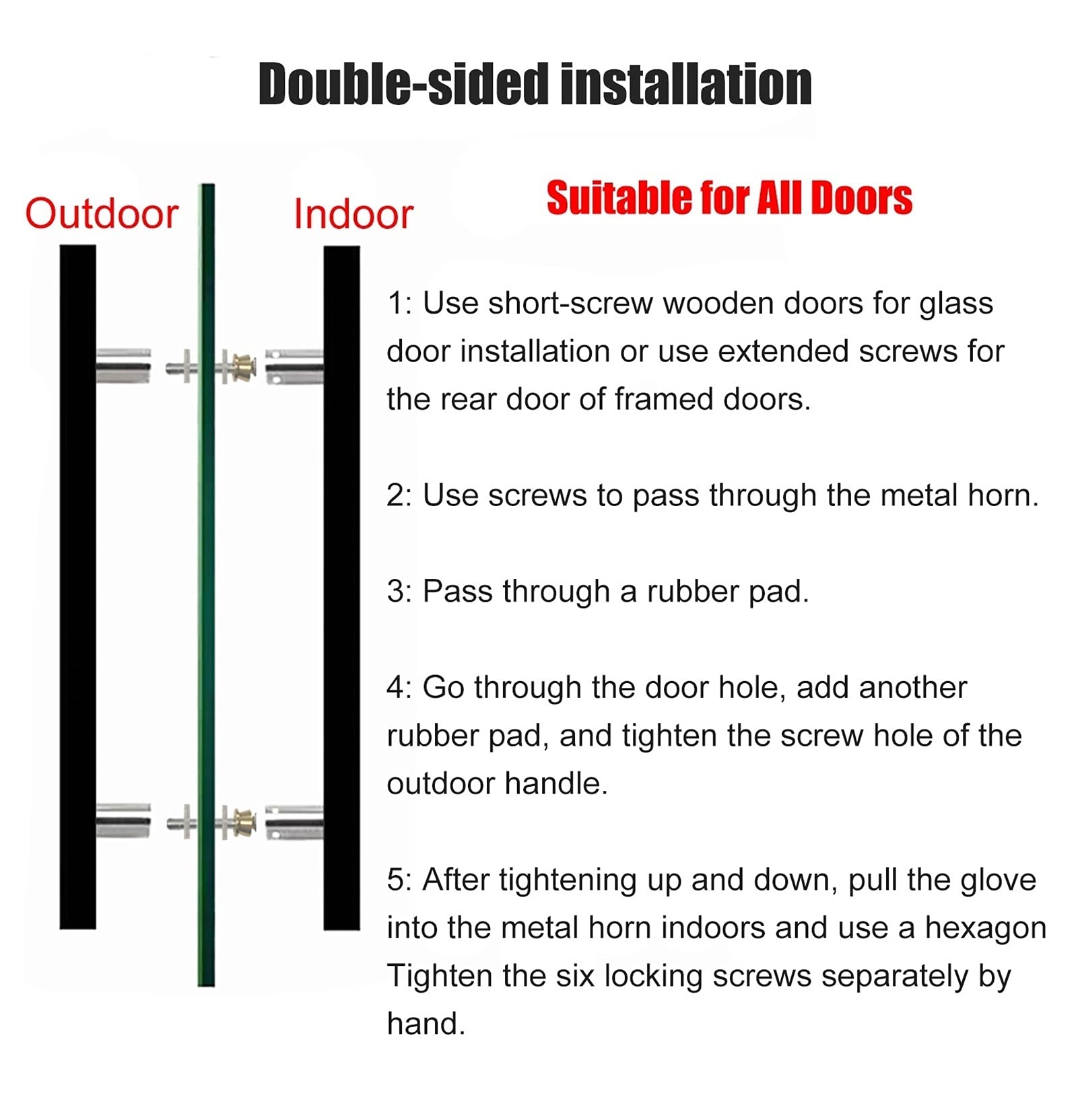 Manilla de Puerta de Madera de Doble Cara, Barra de Agarre en Forma de H para Puertas de Vidrio y Madera, Ideal para Estudios, oficinas y cocinas.