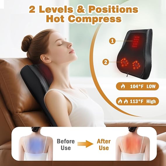 Joyset Back Massager for Pain Relief, Shiatsu Massager with Heat | 16 Kneading Nodes, Dual-Zone Heat, 2 Intensities, Vibration Modes, Remote Control, Home and Car Adapters