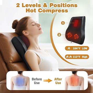 Joyset Back Massager for Pain Relief, Shiatsu Massager with Heat | 16 Kneading Nodes, Dual-Zone Heat, 2 Intensities, Vibration Modes, Remote Control, Home and Car Adapters