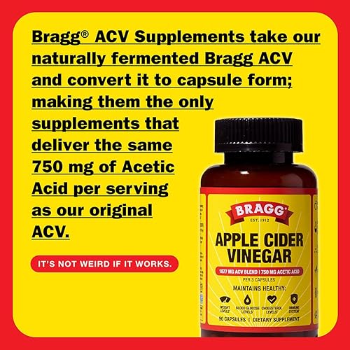 Miniatura 2 de Bragg Cápsulas de vinagre de sidra de manzana, vitamina D3 y zinc, 750 mg de ácido acético, apoyo inmunológico y al control de peso, sin OMG,