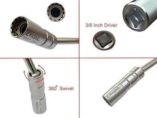 Miniatura 4 de Magnético giratorio de 0.630 in con enchufe de bujía de pared delgada, controlador de 38 pulgadas × longitud total de 12 pulgadas, enchufe de pared