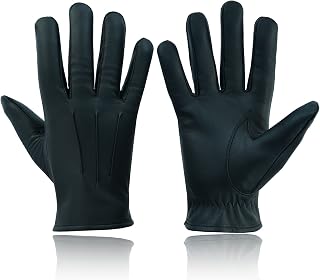 Men's Leather Police Soft Goatskin Classic Vintage Chauffeur Genuine Real Driving Gloves Unlined Black