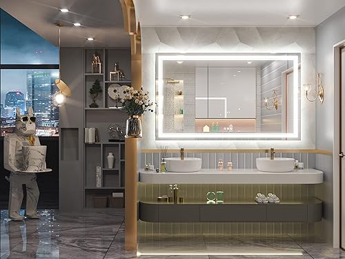 Miniatura 10 de Keonjinn Espejo de baño LED de 24 x 32 pulgadas con luz frontal y retroiluminada, 3 colores de temperatura y espejo de tocador regulable con luces,