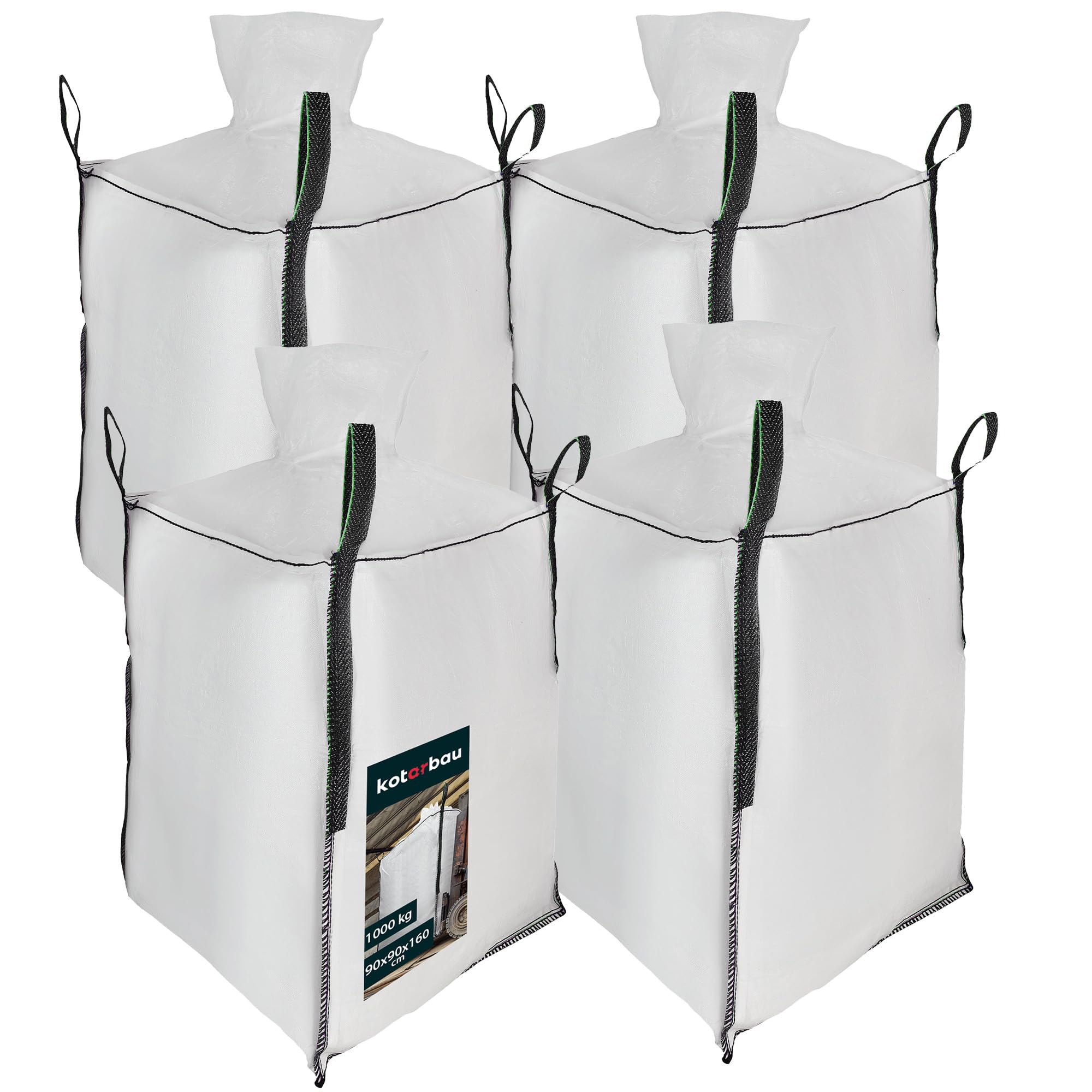 KOTARBAU® 4 St Big Bag Säcke 90x90x160cm Gartenabfallsack Stabil Schürze und Auslauftrichter 1000kg PP Schwerlastsack Gartenabfallsäcke Gartentasche Abfallsäcke Schuttsäcke Bauschuttsäcke Garten Zubeh