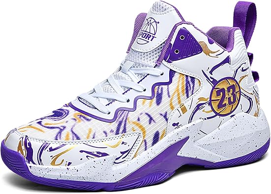 Mens Basketball Shoes Non Slip Basketball Sneakers Youth Fashion Basketball Trainers Lightweight Casual Breathable Shock Absorption Walking Shoes