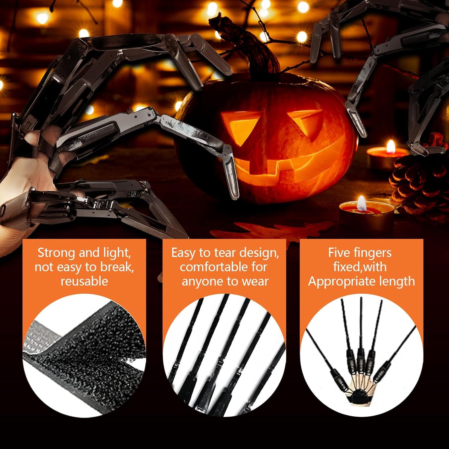 1 Pair Halloween Articulated Fingers, Festival Cosplay Prop Gear Realistic Skeleton Bone Claws Extender with Flexible Joint, 3D Printed Articulated Finger Extensions Fits All Finger Sizes (Black)