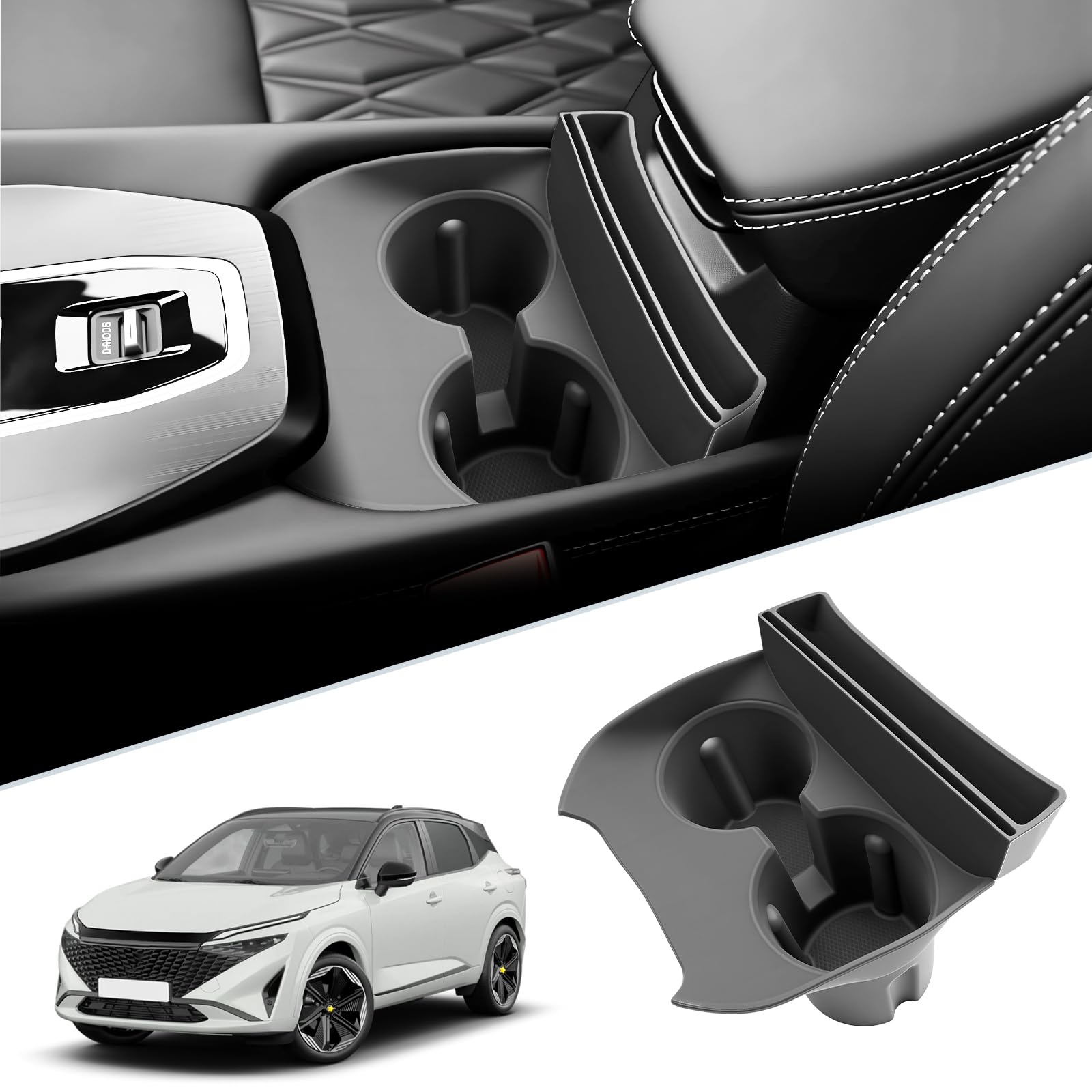SKTU Portabevande per console centrale, compatibile con Nissan Qashqai J12 e-Power/Mild Hybrid 2021-2024 2025, supporto per tazza per Qashqai 2025 Accessories (TPE)