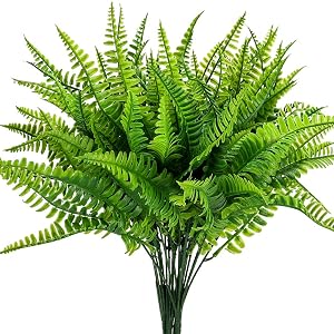 Amazon Com 8 束波士頓蕨類植物灌木人造灌木綠色塑料戶外uv 花園植物蕨類 居家與廚房