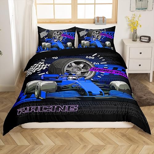 Miniatura 8 de Feelyou Juego de ropa de cama de coche de carreras y avión, funda de edredón para niños y adolescentes, funda de edredón de coches de carreras para