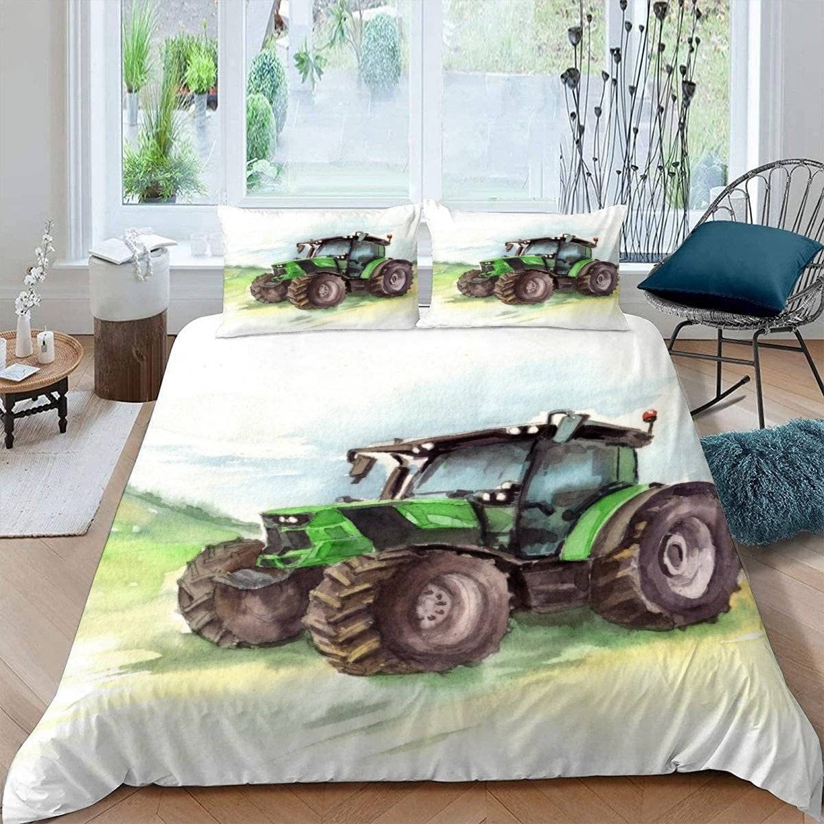 RFFLUX 3D Tractor Single Duvet Cover Set 3 Pieces 135x200 Soft Microfiber Farm Combine Harvester Quilt Cover with Zipper Closure Easy Care Bedding Set with 2 Pillowcase for Kids Boys Girls Teens