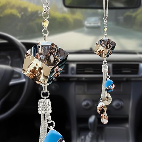 JeathFea Accesorios de coche colgantes de cristal con foto personalizada para mujeres y hombres, imágenes personalizadas para espejo retrovisor del