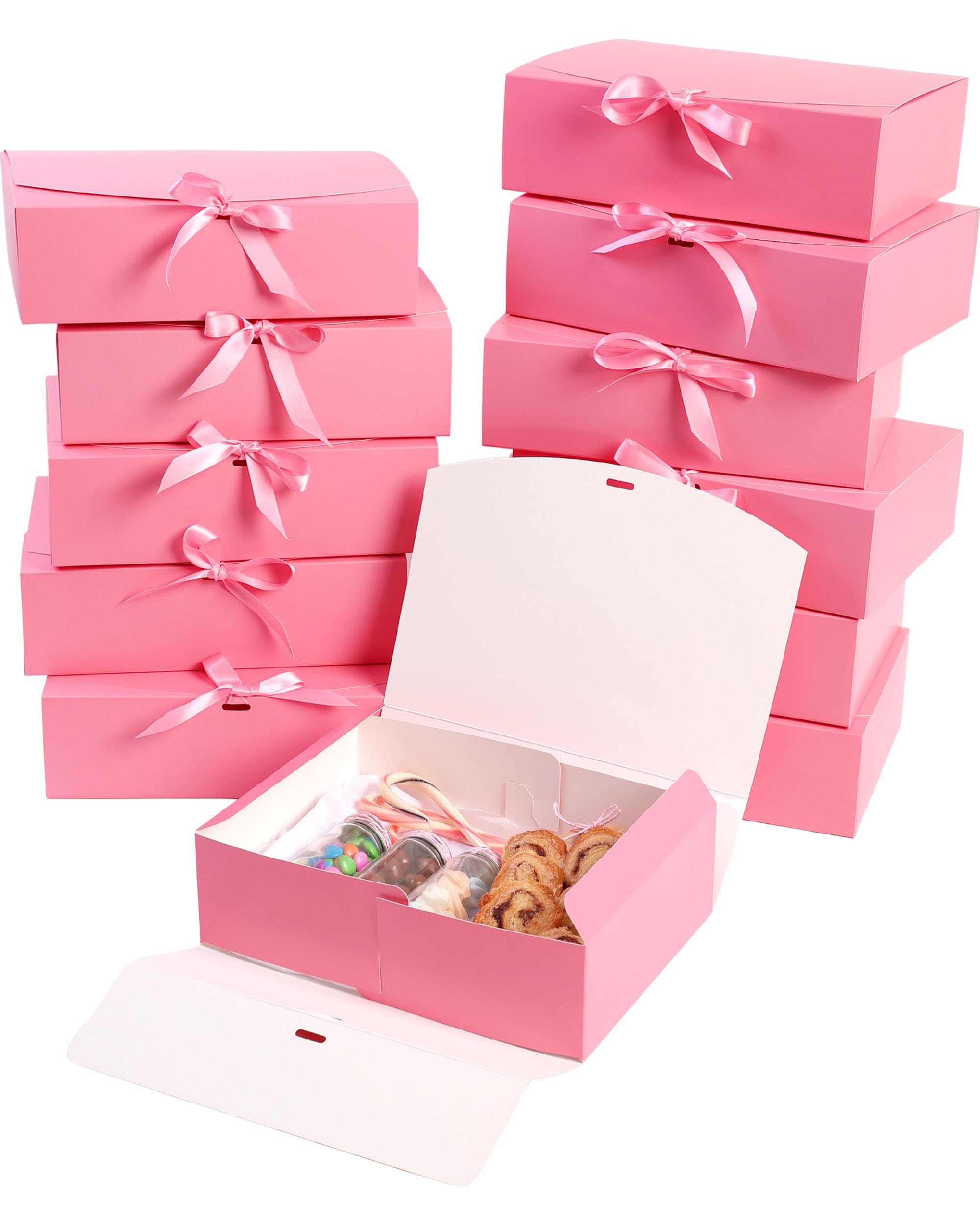Set di 16 scatole regalo rosa, per regali e regali per matrimoni, compleanni e altro ancora, scatole regalo nere facili da montare, con coperchi e chiusura a nastro, scatole decorative con