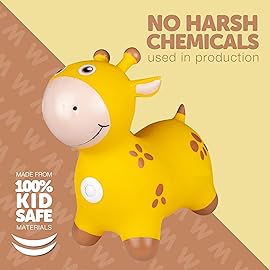 Waddle Bouncy Animal Hopper - Inflatable Hopping Animals, Indoors and Outdoors Fun, Pump Included, Riding Toys for Boys and Girls Ages 2 Years and Up, Yellow Giraffe