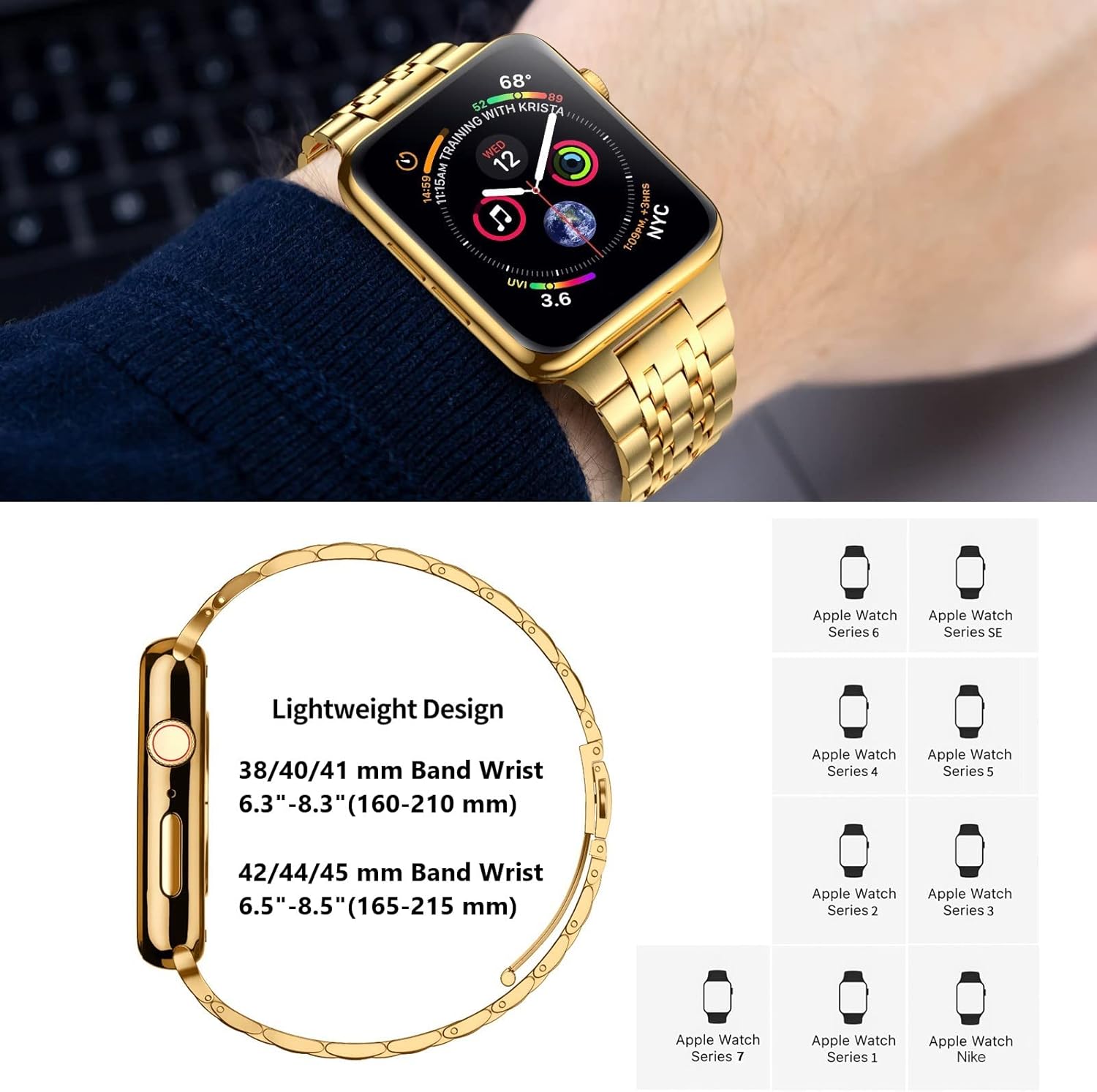 Discount 80% MioHHR Compatible with Apple Watch band 42mm 44mm 45mm, Solid Stainless Steel Metal Strap for iWatch Series 7 6 5 4 3 2 1 SE, Gold,42/44/45mm