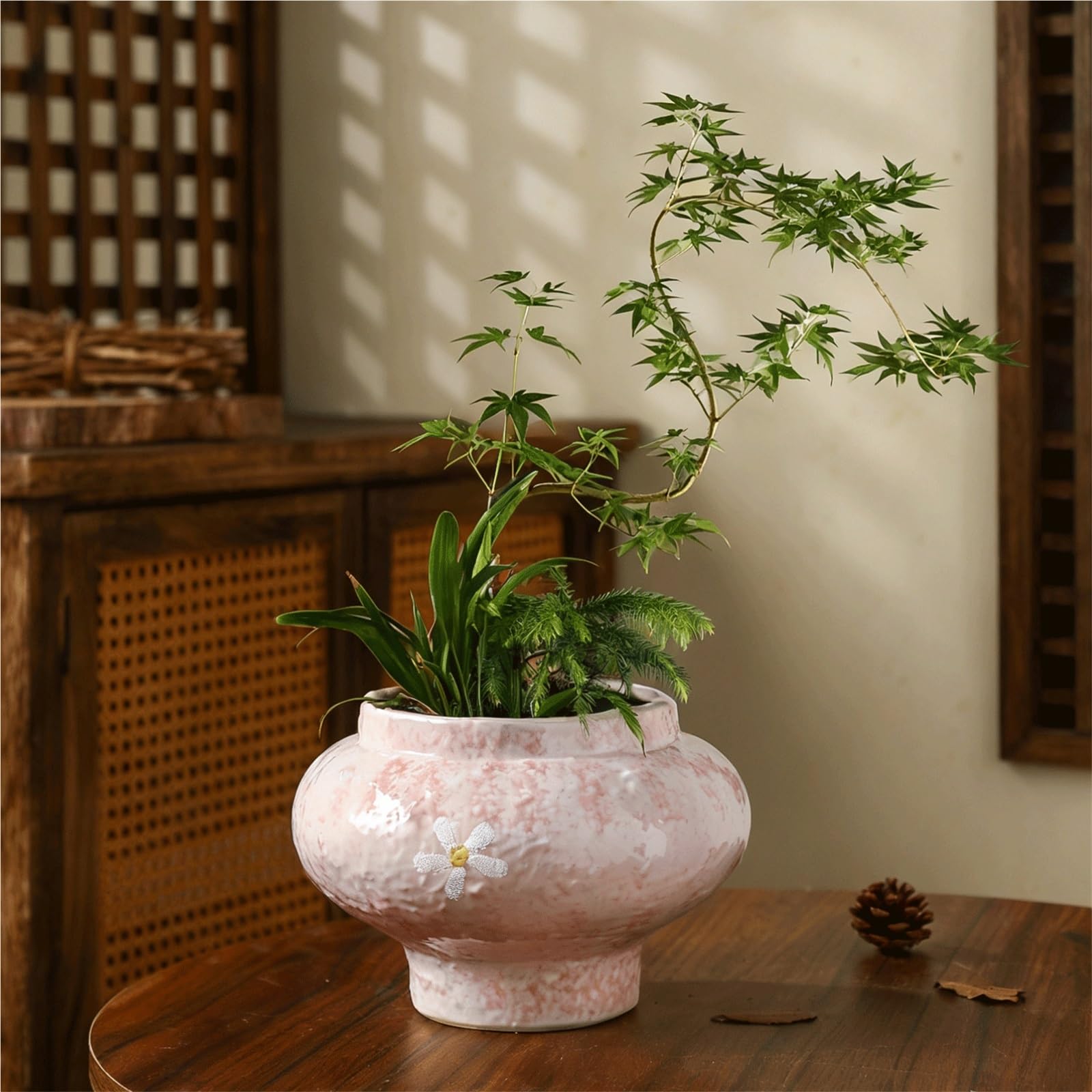 Doniczka Ceramiczne doniczki w stylu vintage, idealne do użytku domowego i szczególnie odpowiednie uprawy storczyków Phalaenopsis Rośliny domowe, sukulenty, kwiaty(Green)