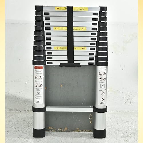 Miniatura 8 de Escalera telescópica de aluminio de 12.5 pies, ligera, extensible, portátil y plegable, estándar EN131, capacidad de 330 libras