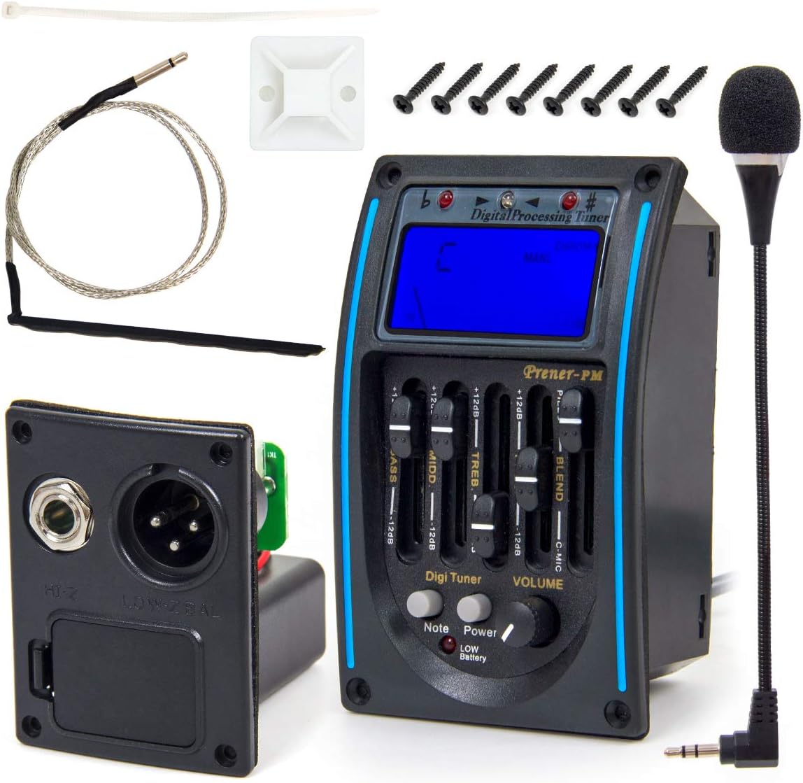 Kmise 5 Band Guitar Preamp EQ Equalizer Piezo Pickup Tuner Amplifier 1 Set for Acoustic Guitar with Mic LCD Display