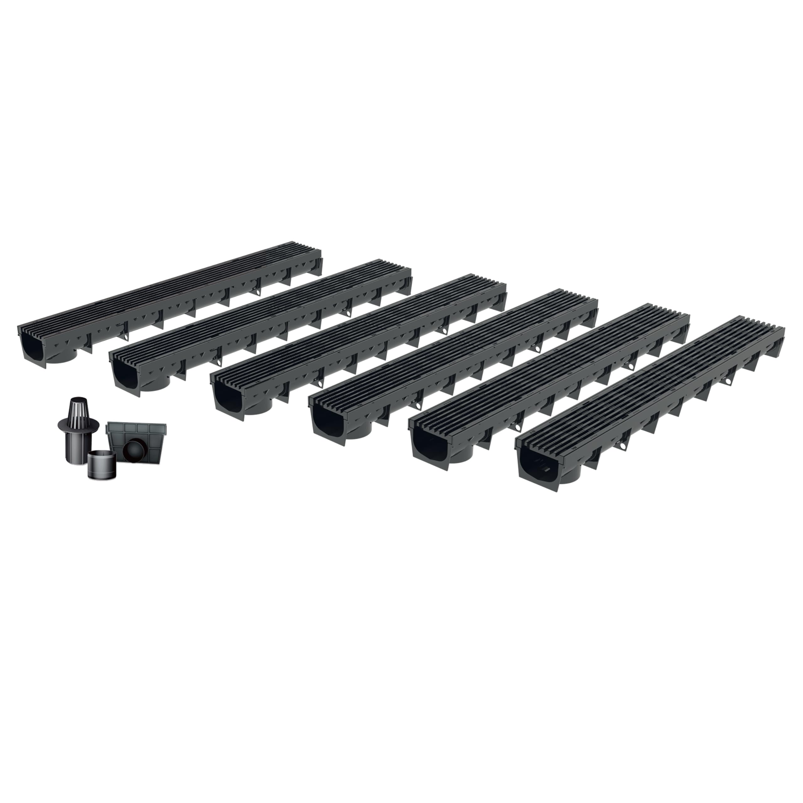 MEA Pack de 6 Caniveaux Extérieurs MEAPARK – Grille en Plastique Recyclé Noir – Drainage Terrasse, Piscine, Jardin – Classe A15 Piéton – Largeur utile 10 cm