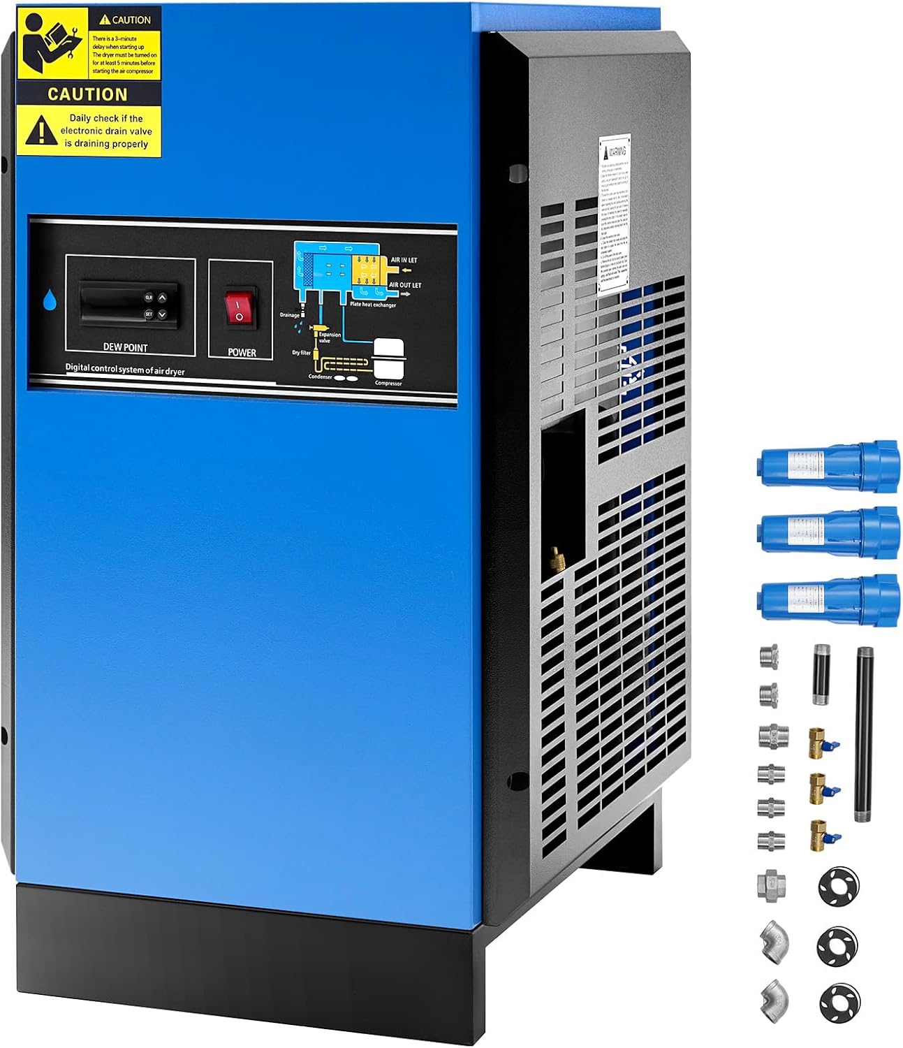 VEVOR Compressed Air Dryer, 85CFM Refrigerated Air Dryer, 110-120V Industrial Refrigerated Air-Drying System for 15HP & 20HP Compressors - with Color Screen Control Panel and Automatic Drainage