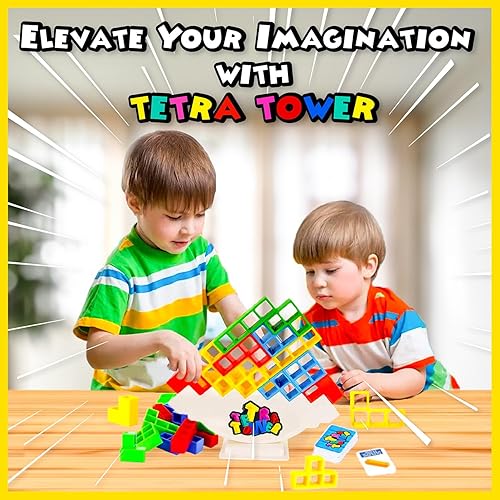 Miniatura 2 de Marlo & Buzz Juego de 48 bloques de equilibrio de torre Tetra, juego de mesa de equilibrio para 2 jugadores, niños y adultos, juguete de bloques de