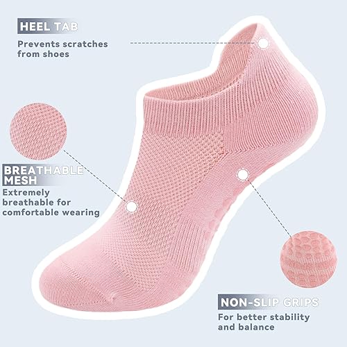 Vista 2 de welus Calcetines de pilates con empuñaduras para mujer, calcetines antideslizantes para yoga, barre atlética, calcetines de ballet descalzos