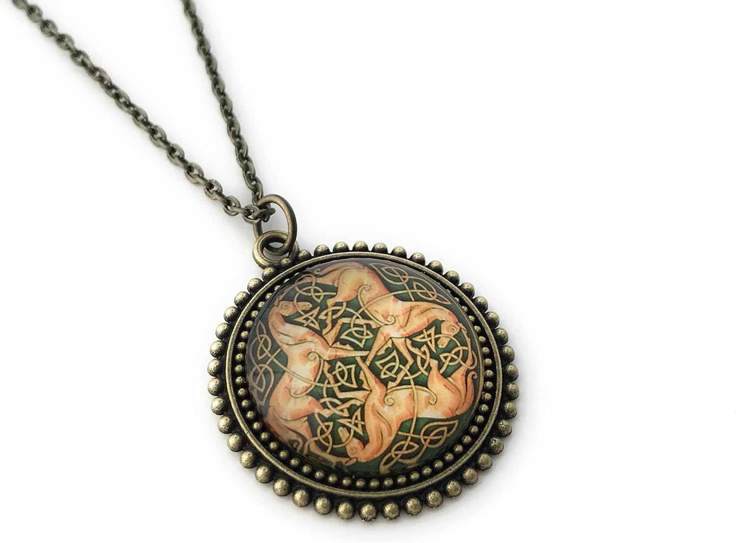 Fern & Filigree Celtic Horse Necklace and Earring Set - Three Horse Celtic Knot Jewelry for Women