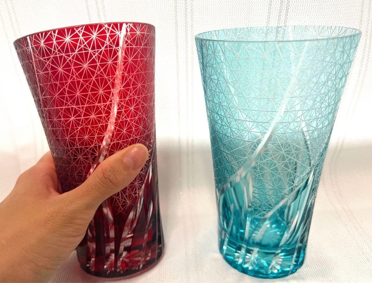 未使用　キリコ　切子　ビアグラス　タンブラー　2個セット　手作り　箱入 未使用 キリコ 切子 ビアグラス タンブラー 2個セット 手作り 箱入