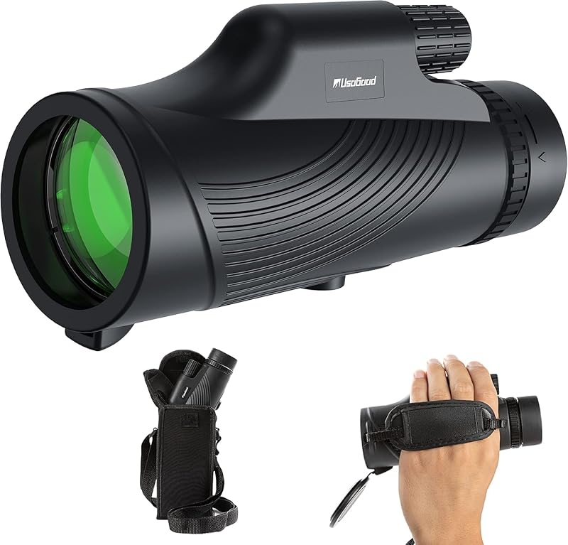 Usogood Monocular Telescope, 10x42 Monocular for Adults, BAK4 Prism & FMC | Lens Monoculars for Adults High Powered, Waterproof Portable Monocular with Hand Strap for Bird Watching, Camping, Travel