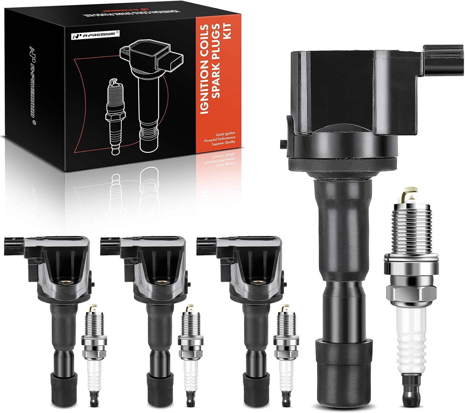 A-Premium Set of 4 Ignition Coil Pack and Iridium Spark Plugs Compatible with Honda Fit 2009-2014, CR-Z 2011-2016, City 2010-2016, 1.5L ELECTRIC