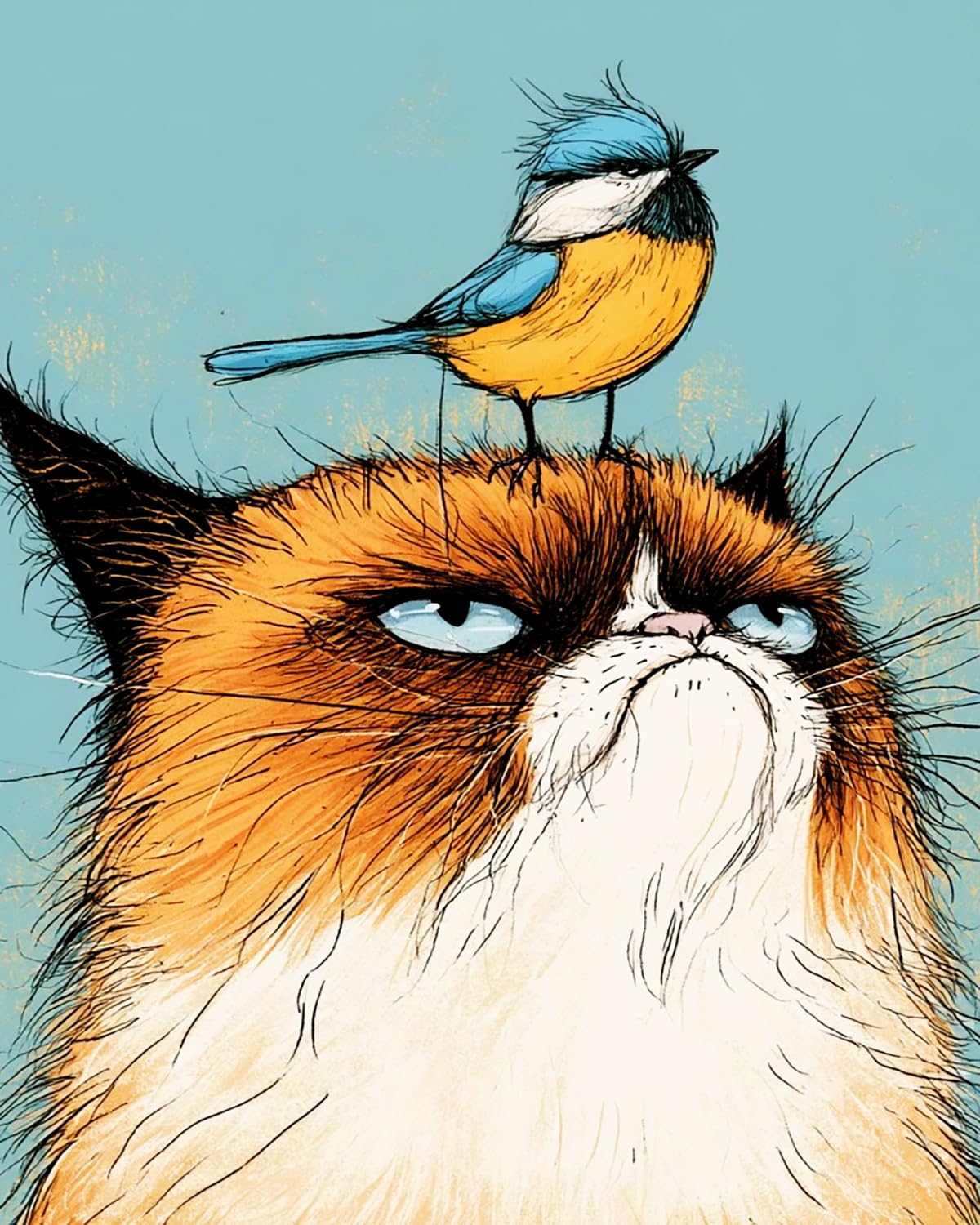 Liubaishi Multicolour Paint By Numbers For Adults, Angry Cat With Bird, 40X50 Cm Acrylic Canvas Painting Kit
