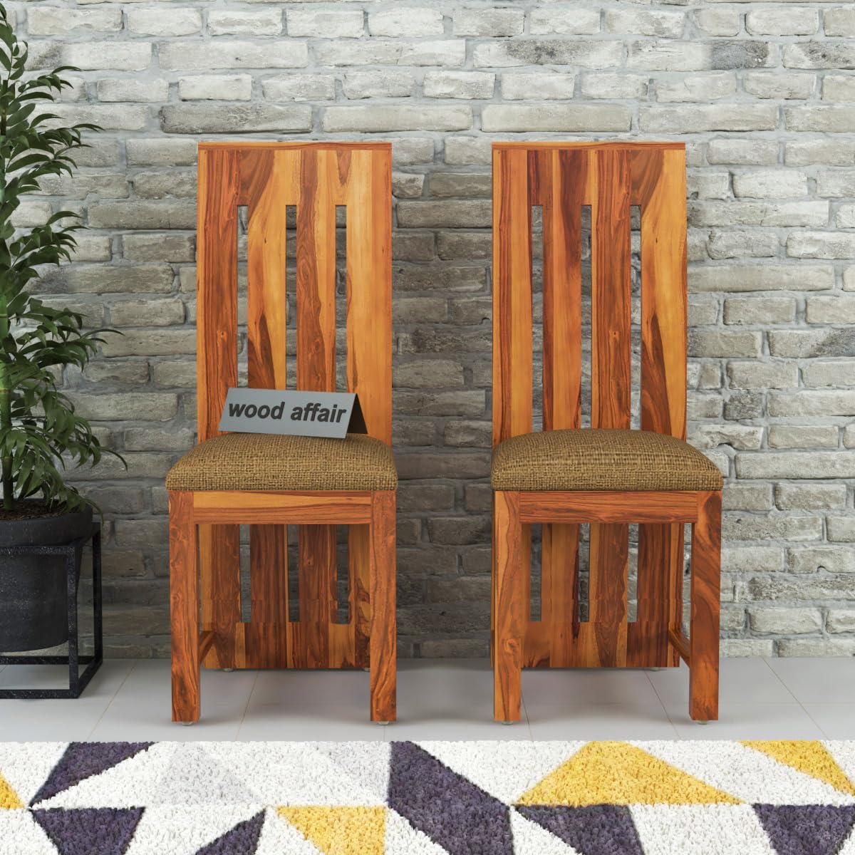 wood affair Solid Sheesham Wood Dining Chairs Only | Wooden Set of 2 Dinning Chair for Kitchen & Dining Room | Chairs with Beige Cushion | Rosewood, Honey Finish (Two Seats)