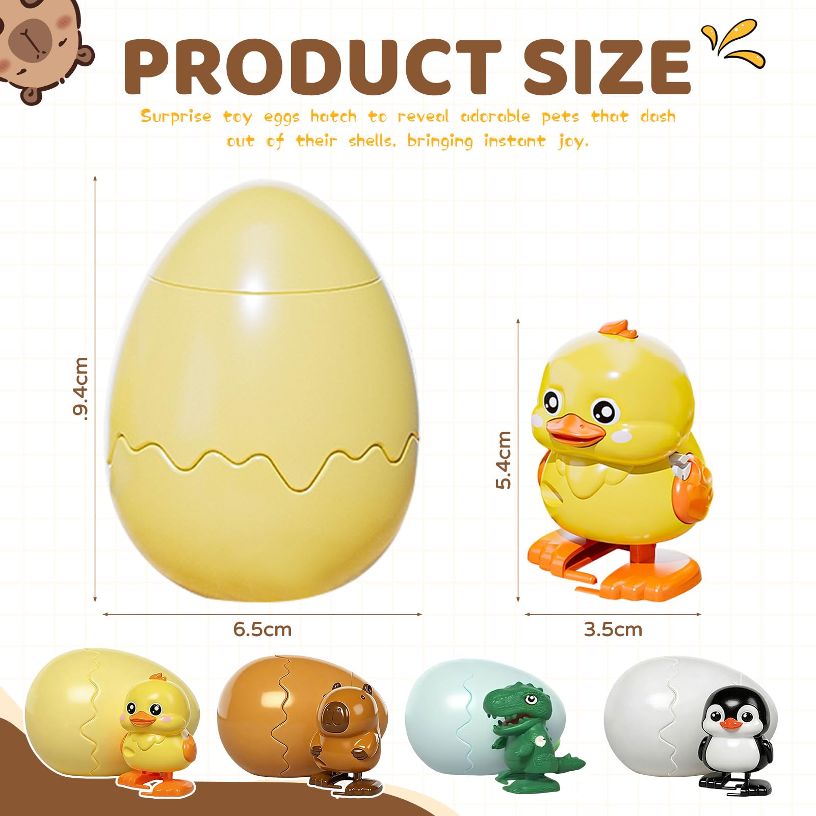 GZWY Aufziehbare Tier-Überraschungseier, Ostern Wind-Up Animal Hatching Surprise Egg, Wiederverwendbares Uhrwerk-Spaß-Tierspielzeug, Drehen Sie das Ei, um EIN laufendes Tier auszubrüten (A)