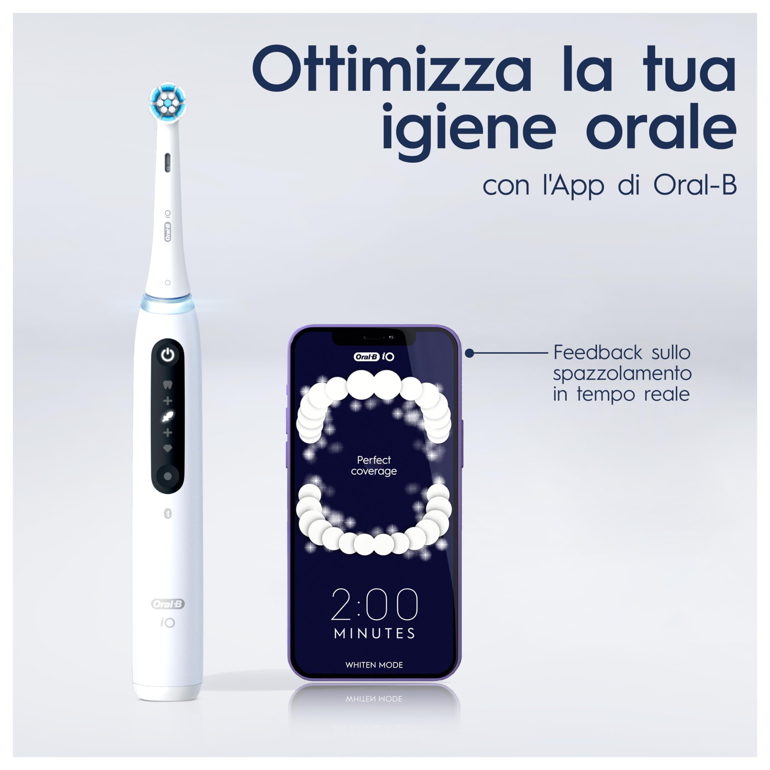 Oral-B Spazzolino Elettrico Ricaricabile iO 5N, Sensore di Pressione, 5 Modalità di Spazzolamento, 1 Spazzolino Elettrico Oral B, 1 Testina, Custodia da Viaggio, Bianco, Idea Regalo
