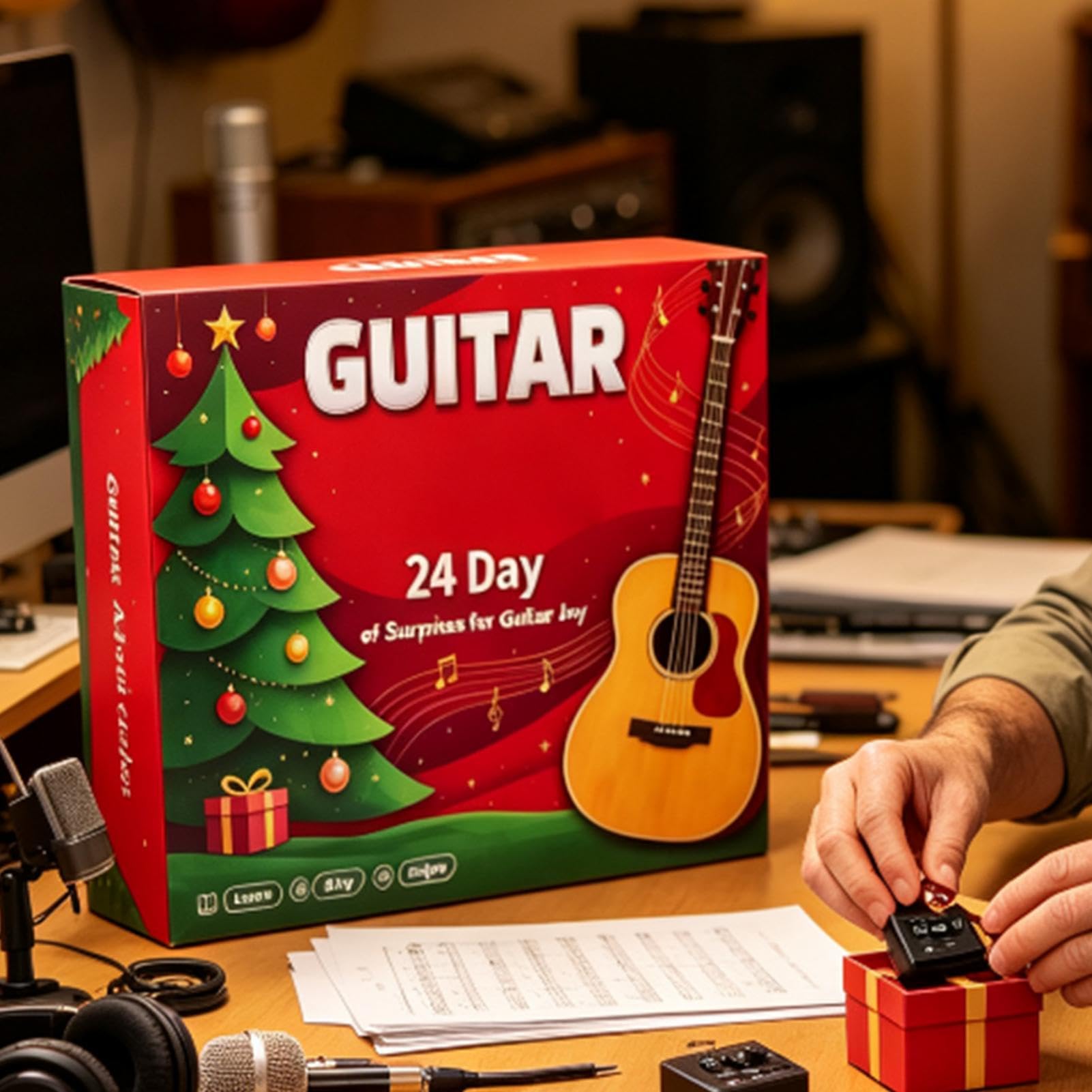 Calendario natalizio per conto alla rovescia con chitarra, 2026, 24 giorni
