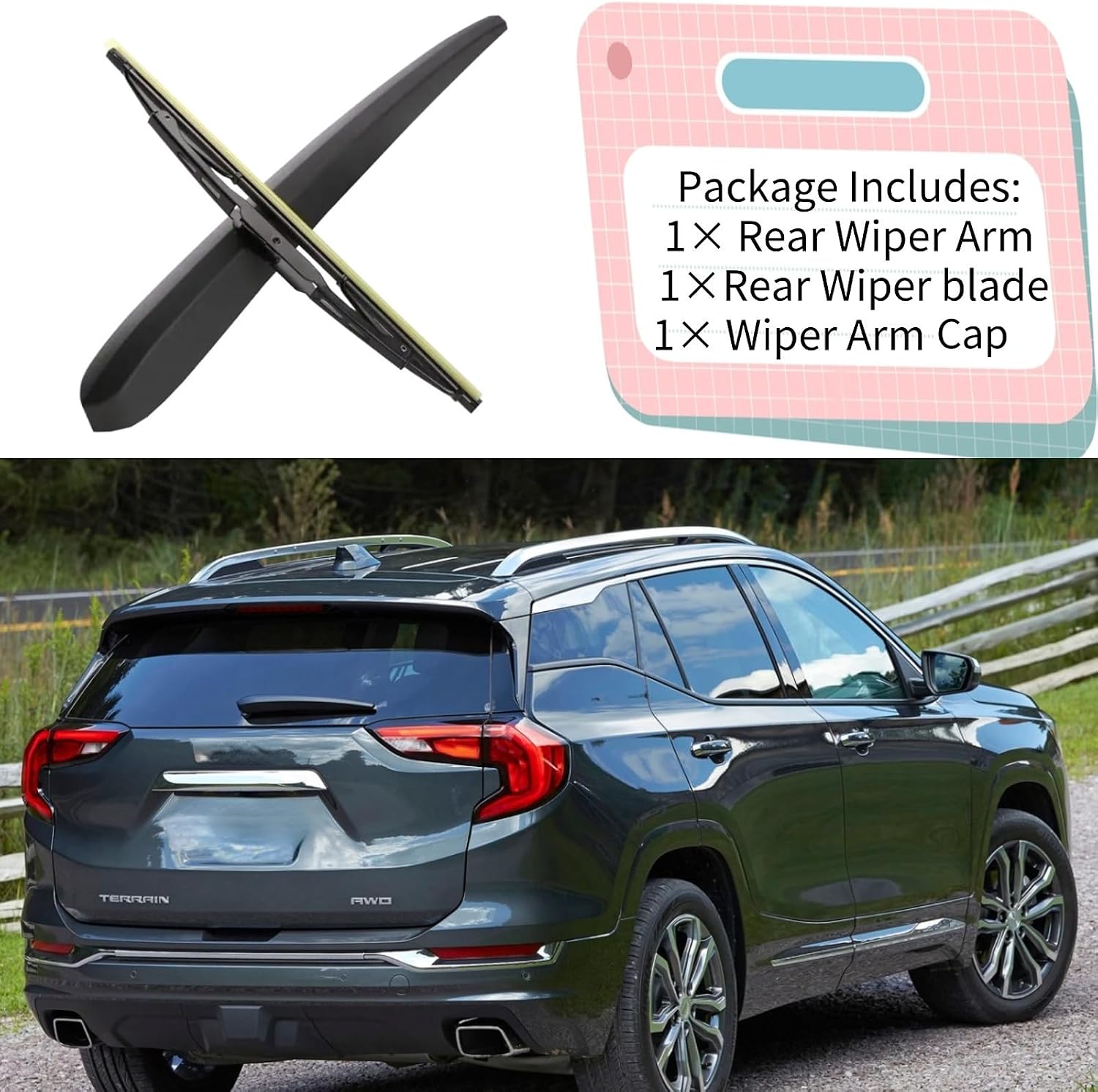 Rear Wiper Blade & Arm Replacement for GMC Terrain 2018-2021 2020 2019 - OEM Fit for Denali SL SLE SLT Models - All-Season
