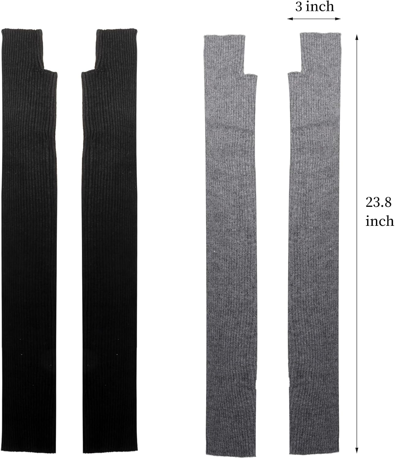 Eorbow 2 Packs Long Fingerless Gloves, Wool Blended Knitted Arm Warmers, Stretchy Over-elbow Length Arm Sleeves for Women Fashion, Cosplay Accessories, Black and Gray