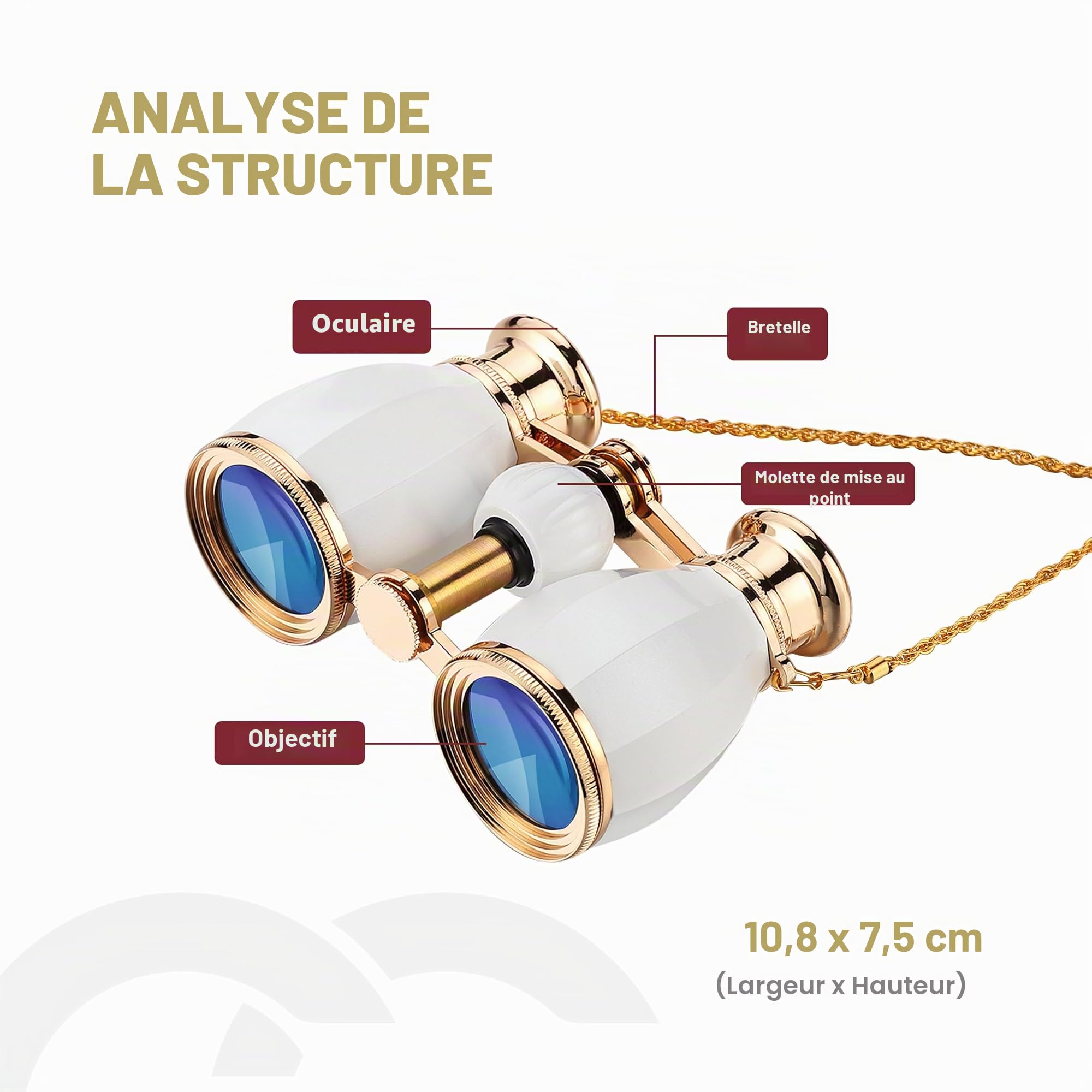 ESSLNB Jumelles de théâtre 4 x 30 avec chaîne et étui en verre optique pour femme - Pour théâtre, concert, cadeau pour femme (blanc)