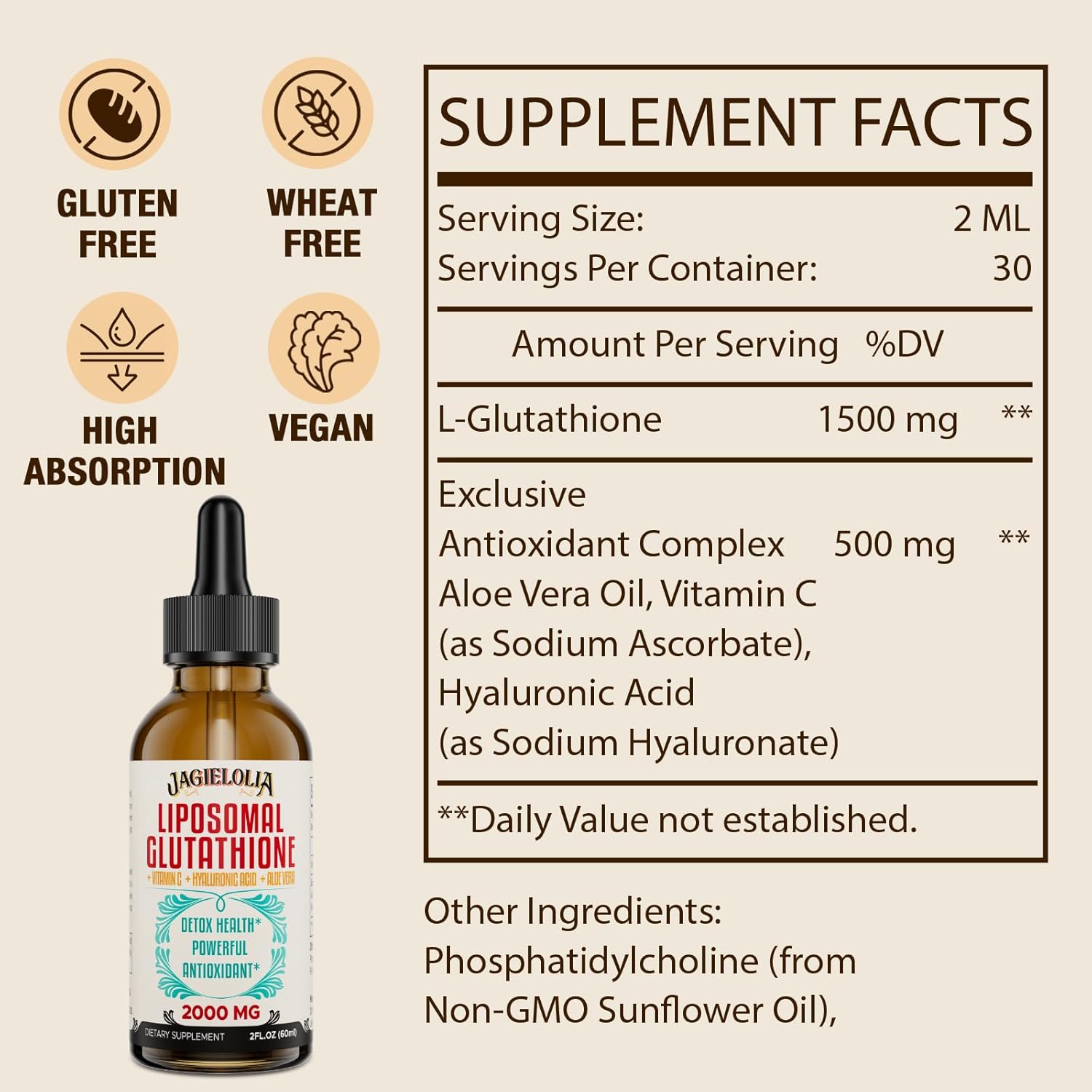 Liposomal Glutathione Liquid 2000MG – Antioxidant Detox Supplement for Women & Men, Aging Defense, Liver Function & Energy, with Hyaluronic Acid + Aloe Vera + Vitamin C, Natural & Vegan, 2 FL.OZ - Image 2