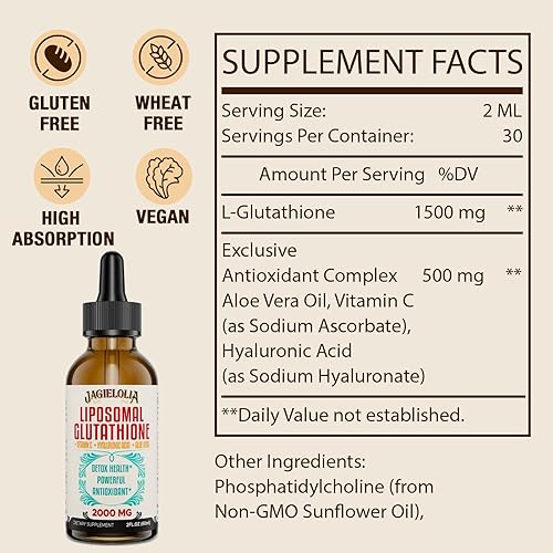 Miniatura 2 de Líquido de glutatión liposomal de 2000 MG, fabricado en los Estados Unidos, suplemento de glutatión reducido, absorción mejorada, sin OMG, potente