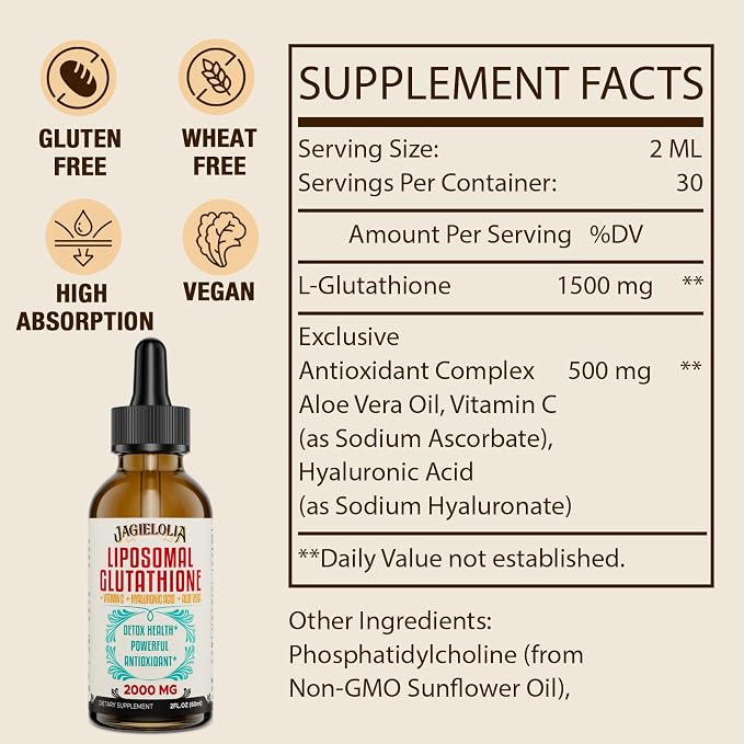 jagielolia liposomal glutathione review 2000MG Liquid, Made in The USA, Reduced Glutathione Supplement, Enhanced Absorption, Non-GMO, Powerful Antioxidant for Immune System, Energy, Aging Defense, 4 Floz : Health & Household Core Med Science Liposomal Glutathione